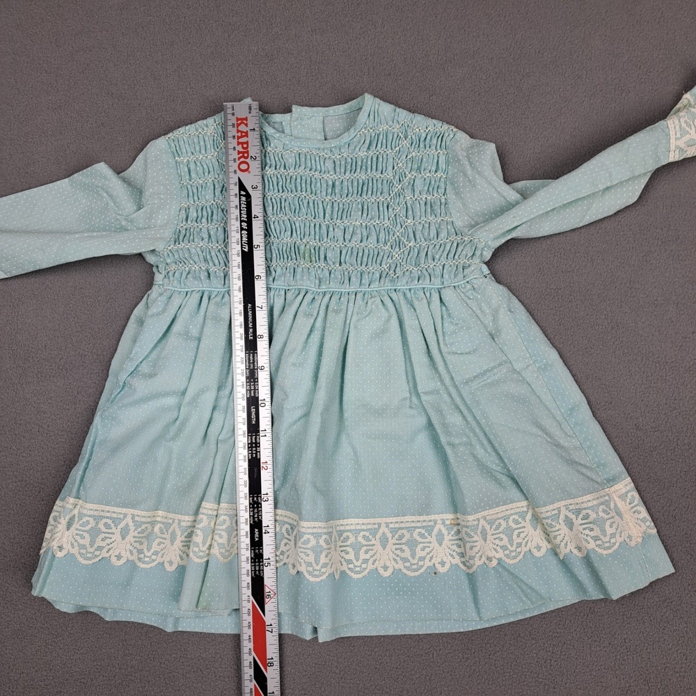 Vintage Handmade Girls Dress Size 4-5 Blue White Lace‎ Trimmed Polka Dot 50s 60s - Picture 6 of 15